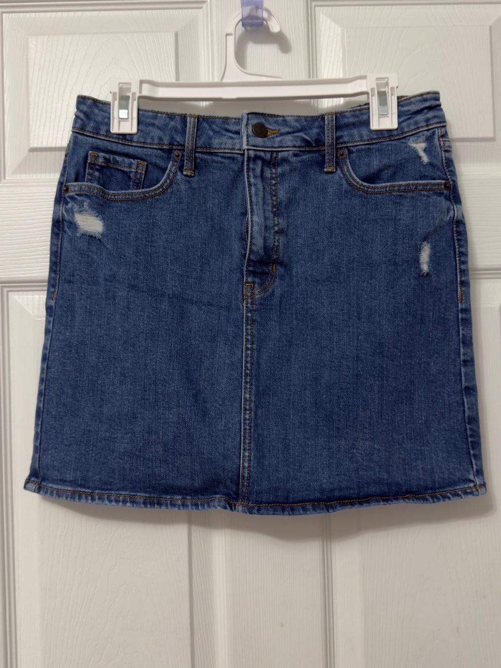 Old Navy Blue Denim Mini Skirt with Subtle Distress
